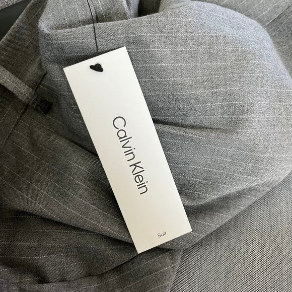 Calvin Klein Gray Pinstripe Straight-Leg High Rise Cropped Trouser Pants 14 NWT - Picture 10 of 14